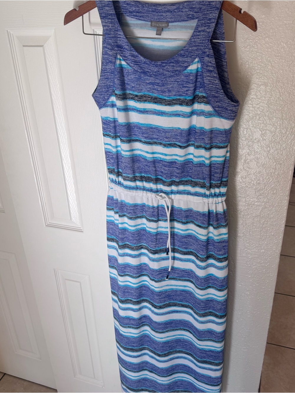Talbots Blue and White Striped Sleeveless Maxi Dress